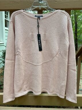 NWT Charlie B Soft Pink Knit Sweater Smiley Face